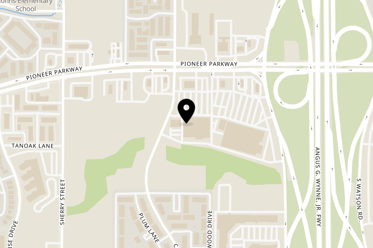 Map showing the location of Phi Coffee & Tea on 2430 E Pioneer Pkwy (insided KOLBEN FOOD GALLERY) in Arlington